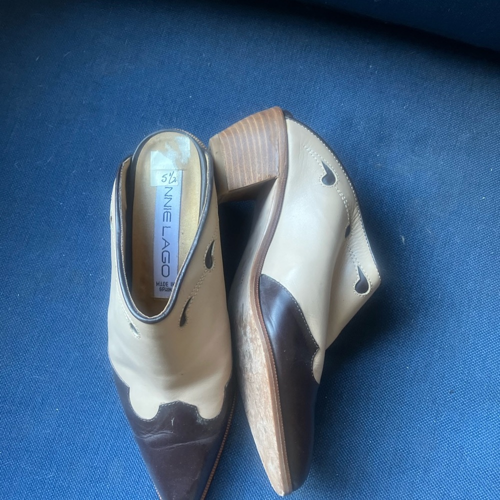 Cream and Brown Women's Mules - Picture 2 of 2